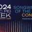 Songwriter of the Year Concert Image, dark blue backgroung with music week logo and basic font.